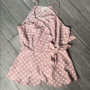 Taupe Pink and White Polka Dot Top